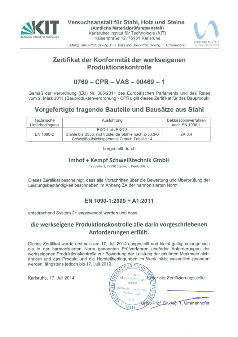Schweißtechnik nach EN 1090-2 Stahl bis EXC 3